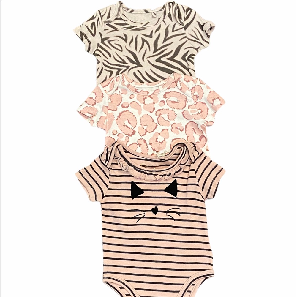 Jessica Simpson Animal Print and Stripes Onesie Bundle of 3